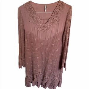 Mario Rerio Rose Pink Crocheted Long Sleeve Top